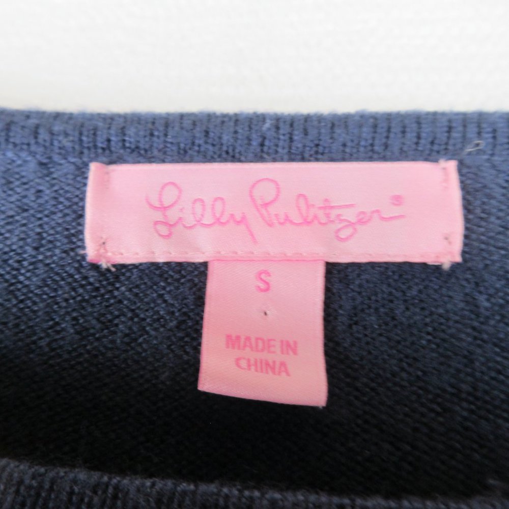 Lilly Pulitzer Clare Sweater Size S Navy Tiered Ruffle Sleeves - Picture 4 of 10